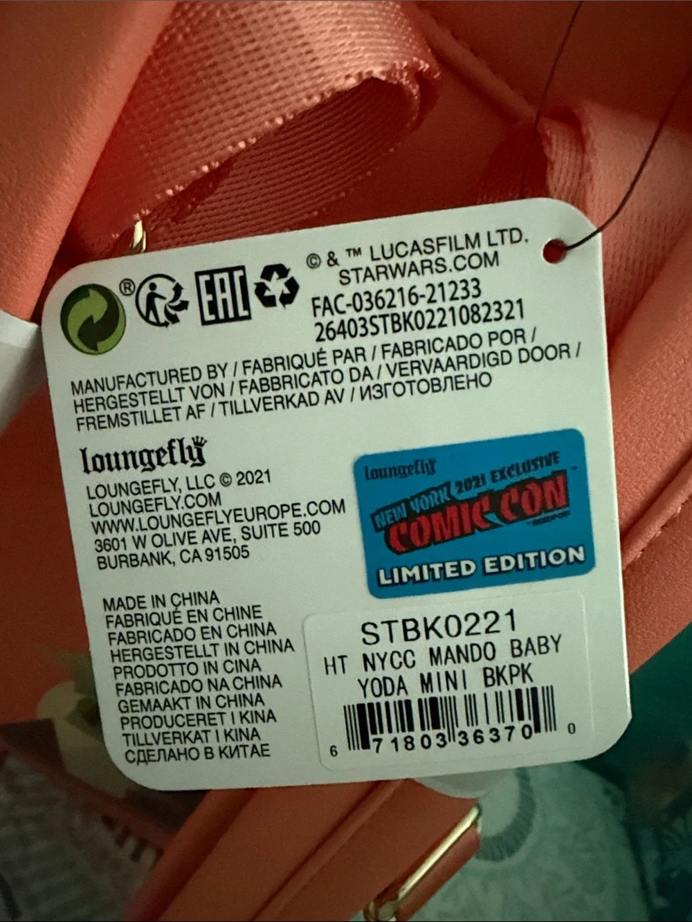 Loungefly Disney The Mandalorian Grogu Backpack NEW YORK COMIC CON 21 Exclusive